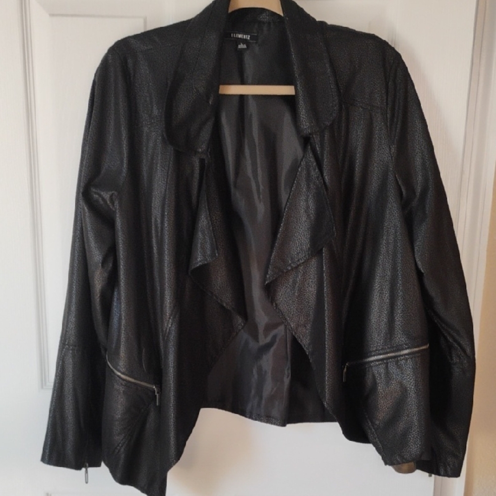 Elementz Size Large Open Front Waterfall Faux Pebble Leather Jacket